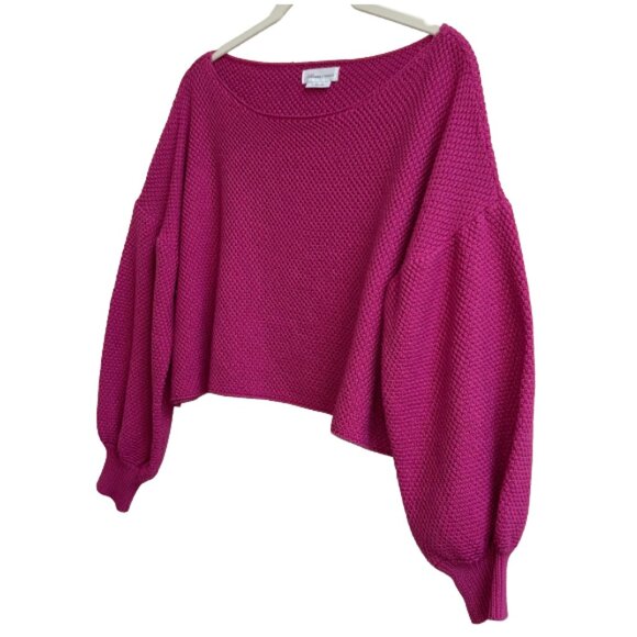 Lovers + Friends Magenta Balloon Sleeve Wide Neck Knit Crop Sweater Size S - Picture 4 of 7